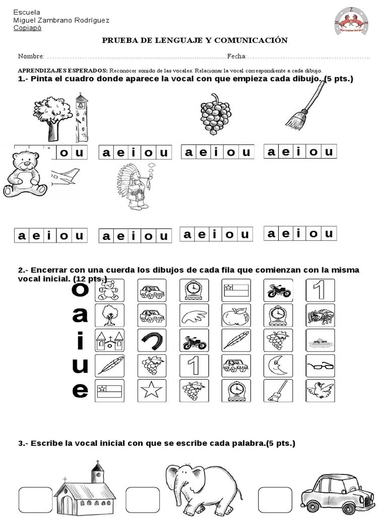 Prueba Las Vocales | PDF