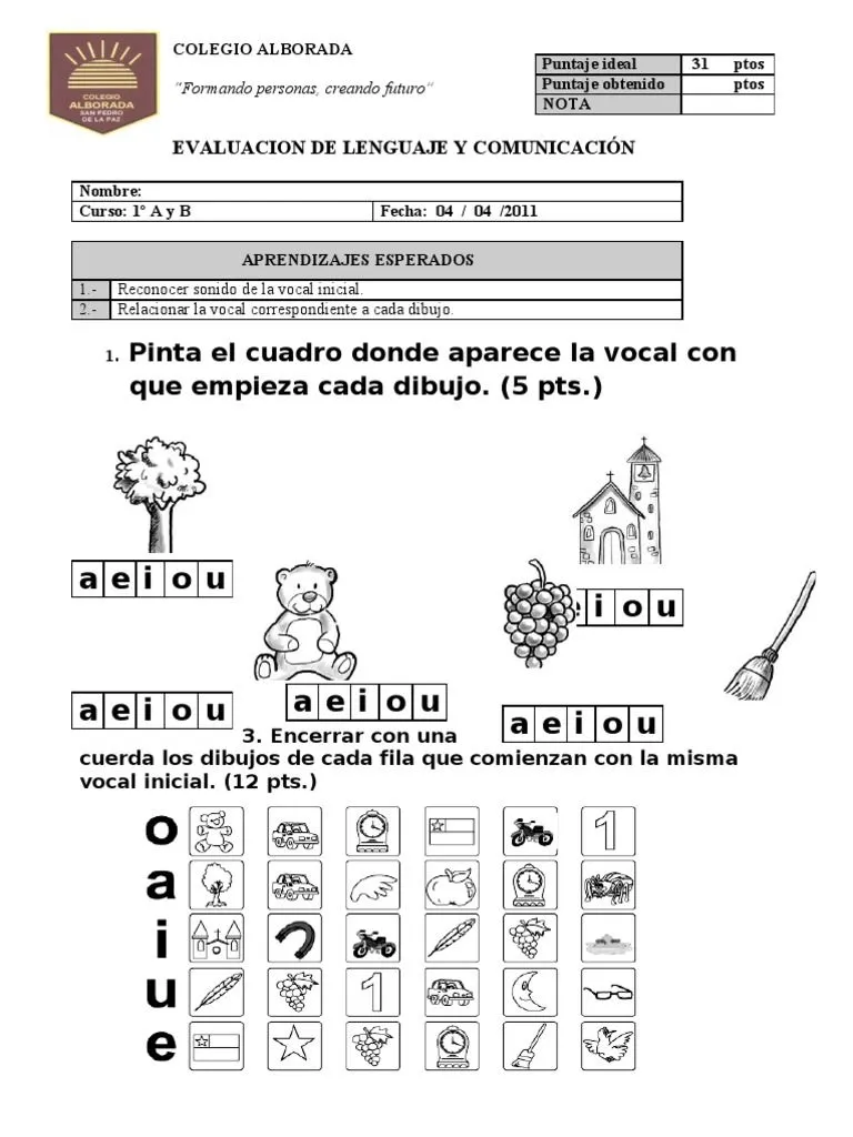 Prueba Las Vocales | PDF