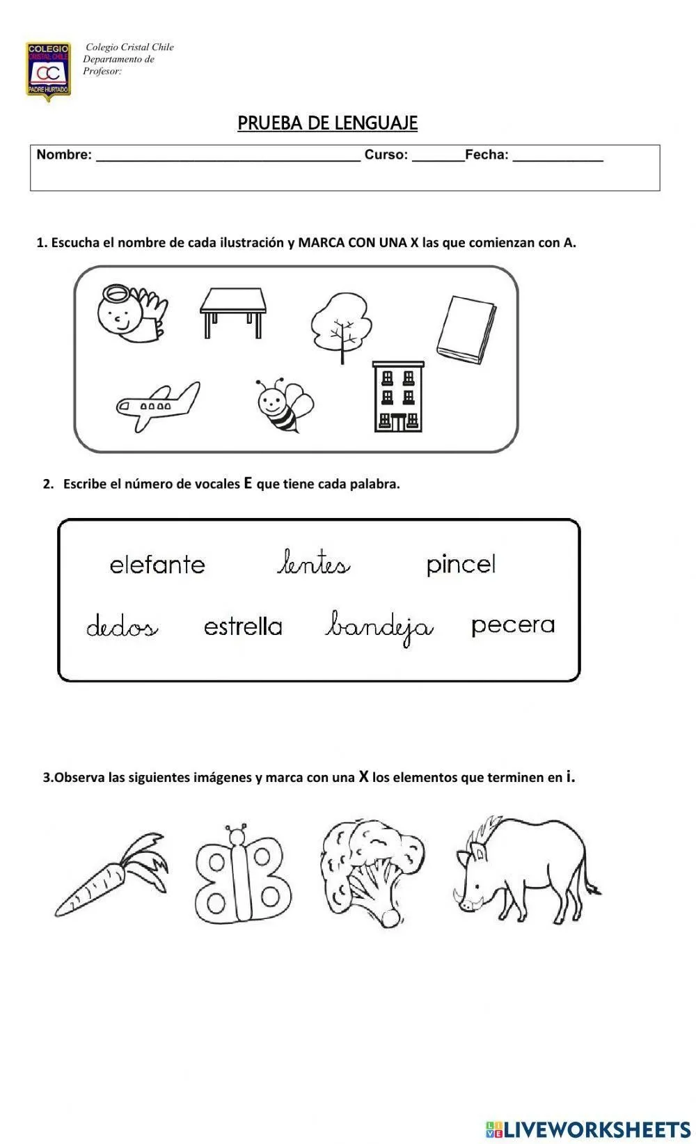 Prueba Las Vocales worksheet | Live Worksheets