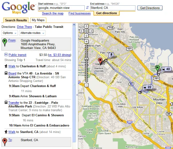 Public Transit Directions in Google Maps