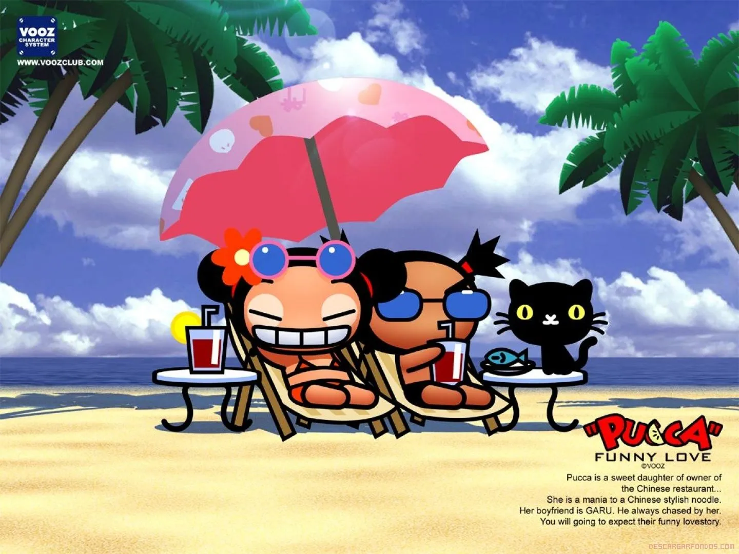 pucca y garu en la playa fondo de pantalla