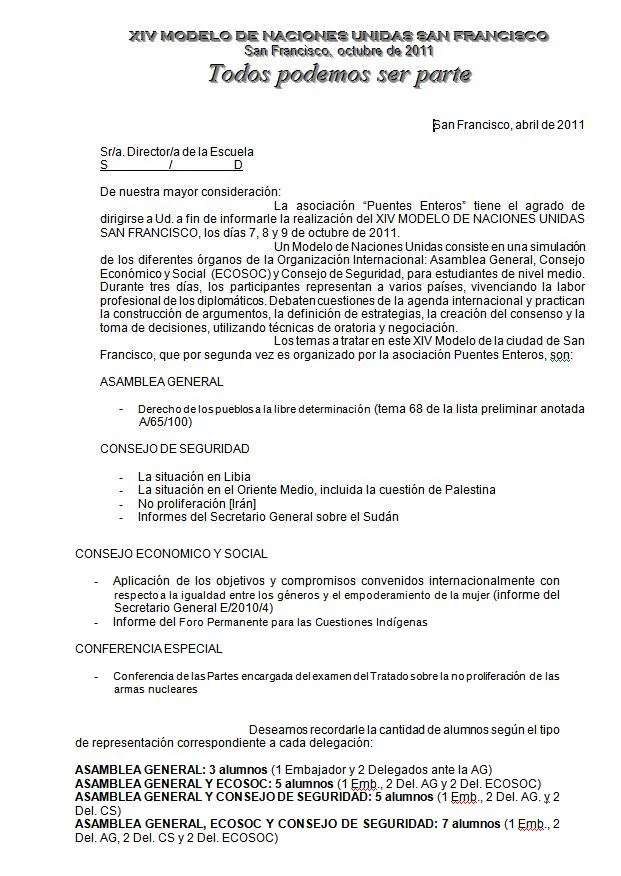 Puentes Enteros: Carta de invitación al XIV Modelo Naciones Unidas ...