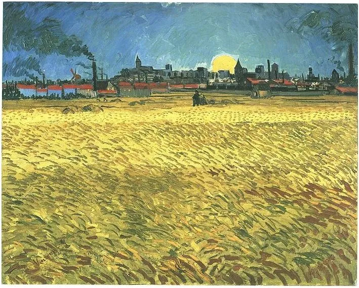 Puesta del sol: Campos de trigo cerca de Arles de Vincent van Gogh ...