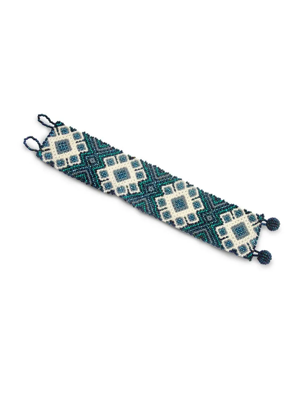 Pulsera chaquira azul y blanco — Tikal Arte Mexicano