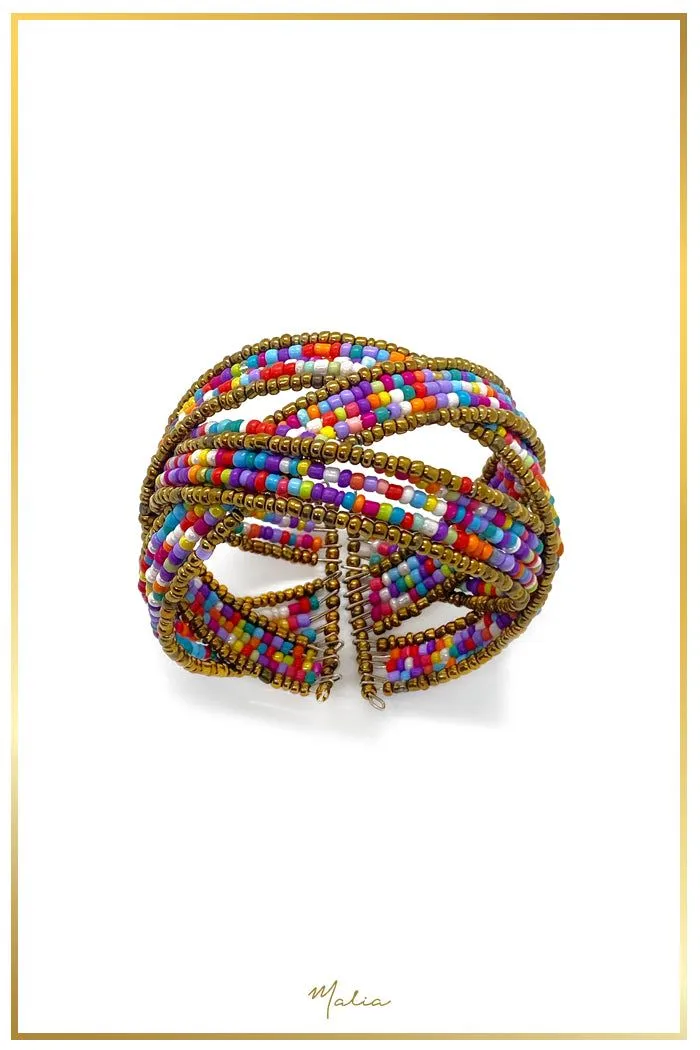 Pulsera Cuff Chaquiras Multicolor con Dorado