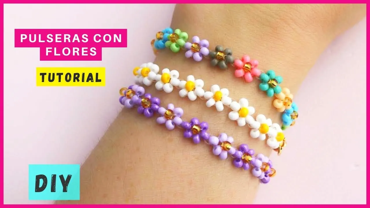 COMO HACER PULSERA DE FLORES CON MOSTACILLAS 