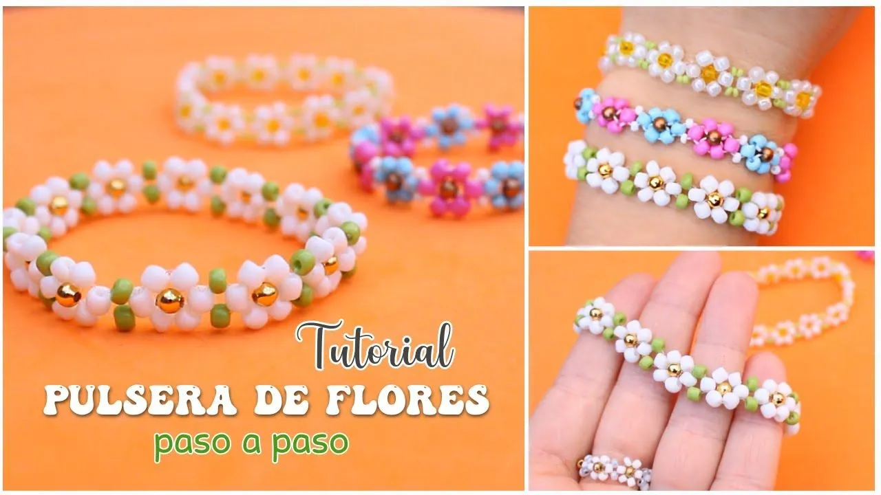 PULSERA DE FLORES CON MOSTACILLAS / CHAQUIRAS