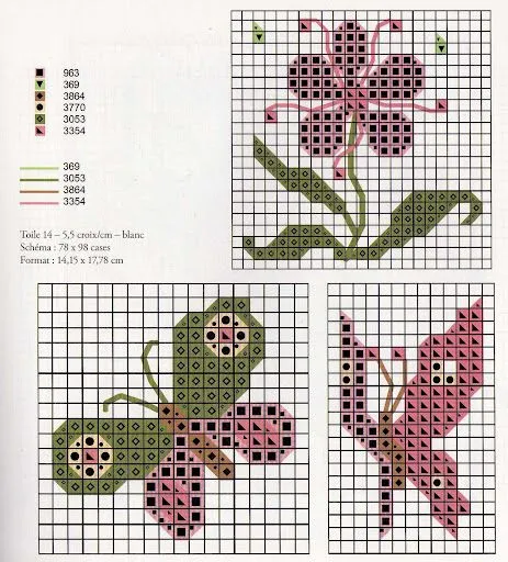 Punto De Cruz - Mas de 5,000 Gráficos: MARIPOSAS Y FLOR