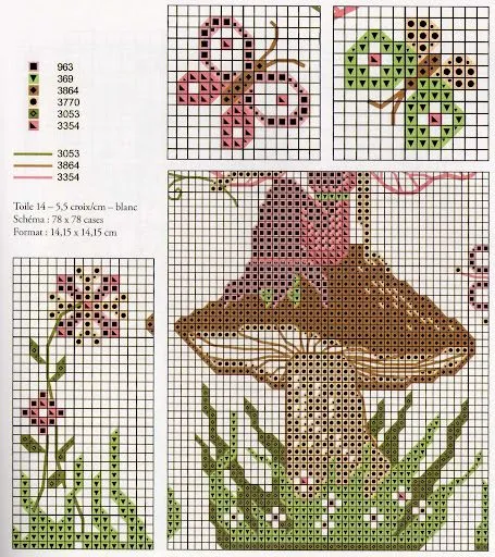 Punto De Cruz - Mas de 5,000 Gráficos: MARIPOSAS, HONGO Y FLORES