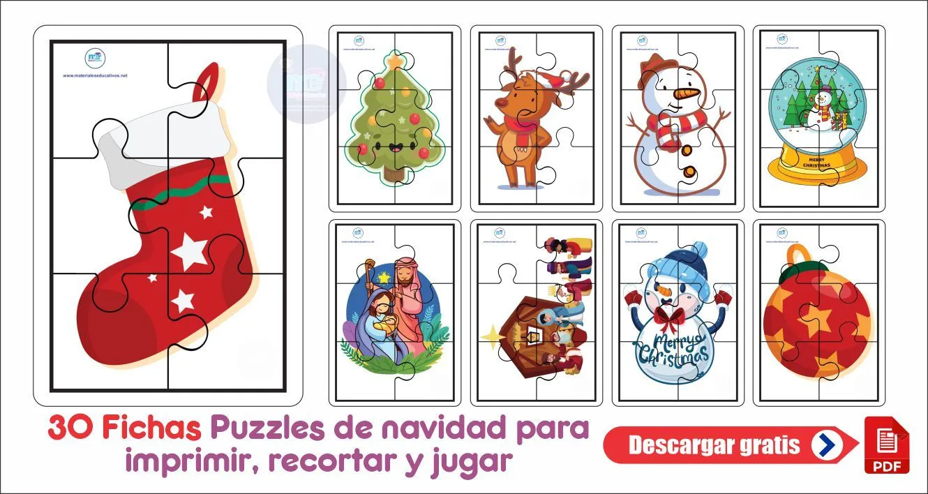 Puzzles de navidad para imprimir, recortar y jugar - Materiales Educativos