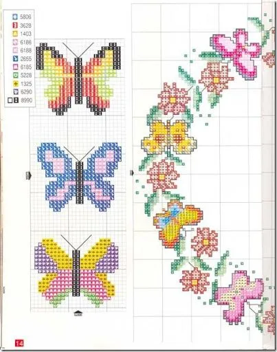 Quatro gráficos de borboletas em ponto cruz | Gráficos de Ponto Cruz