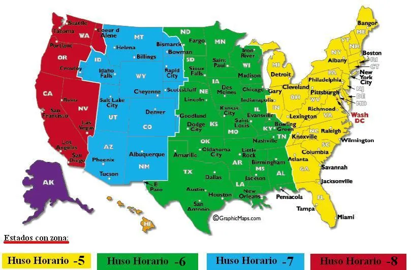 Saber que...: Zonas Horarias para Estados Unidos de Norteamérica