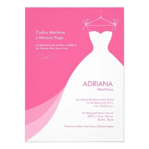 Quinceañera Vestido rosado Invitaciones Personalized Invitation ...