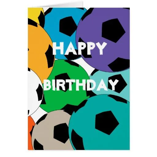 racimo de balones de fútbol, feliz cumpleaños tarjeta de ...