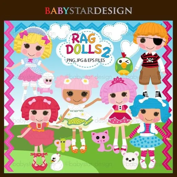 Rag Dolls 2 Clipart Set Lalaloopsy Inspired por babystardesign