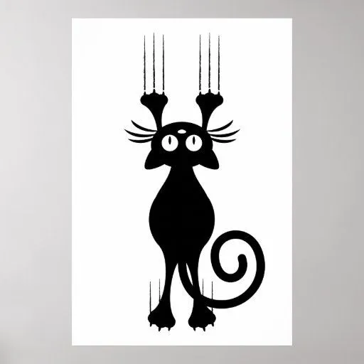 Rasguño lindo del gato negro del dibujo animado póster | Zazzle