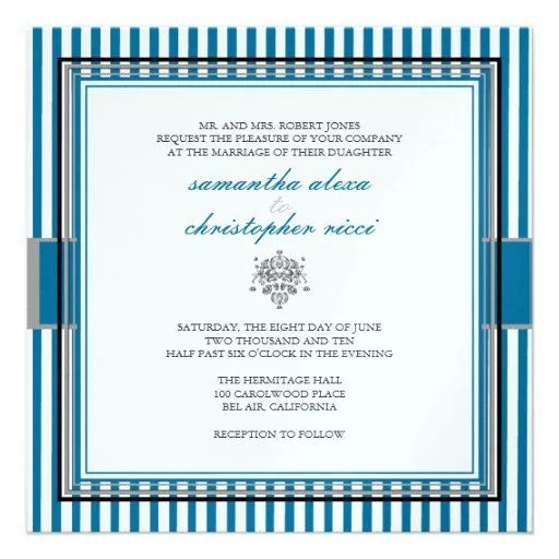 Rayas azules llanas que casan invitaciones anuncio de Zazzle.