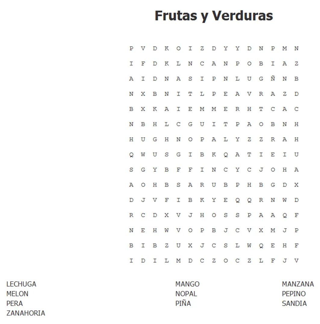 Recetas Sanas: Sopa de letras de "Frutas y Verduras"