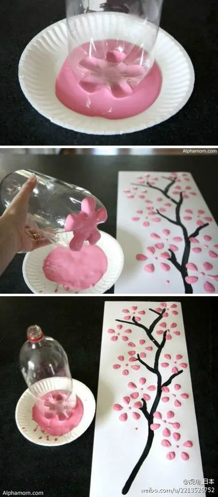 Reciclatex: Cómo pintar flores de cerezo con una botella