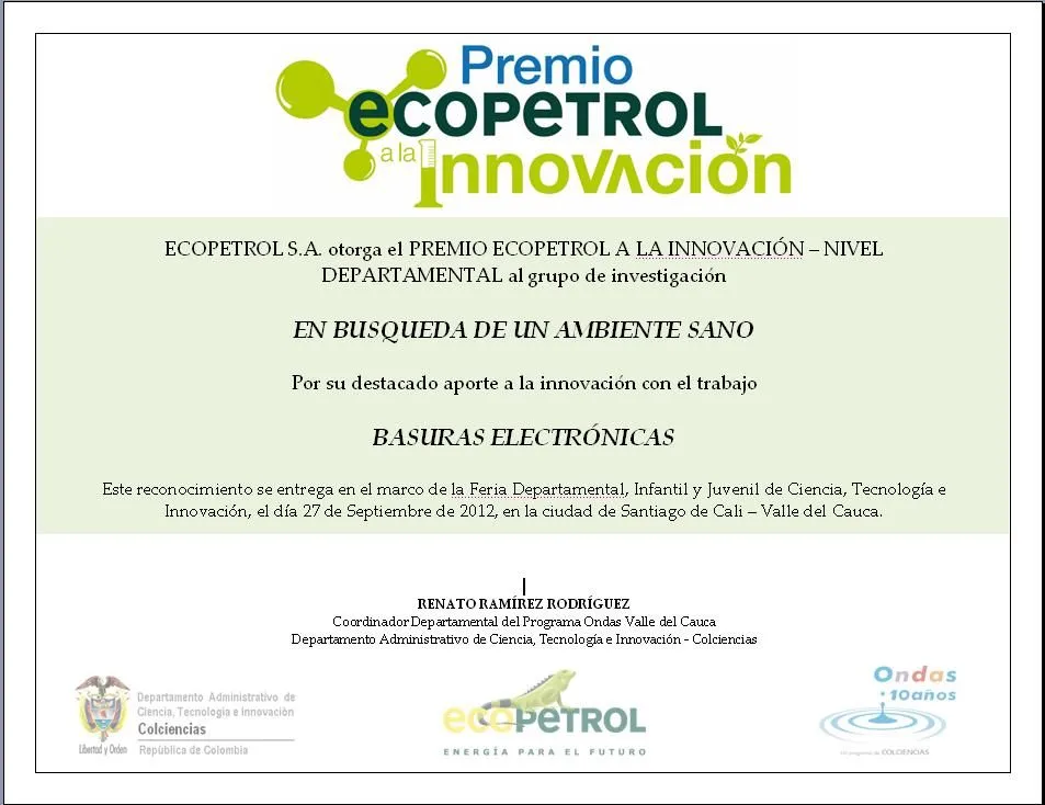 reciclemos la basura eletronica: Certificado del premio ...