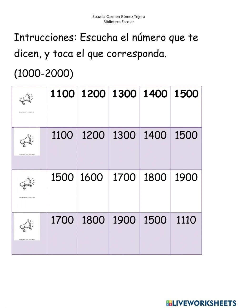 Reconocer números 1000 al 2000 worksheet | Live Worksheets