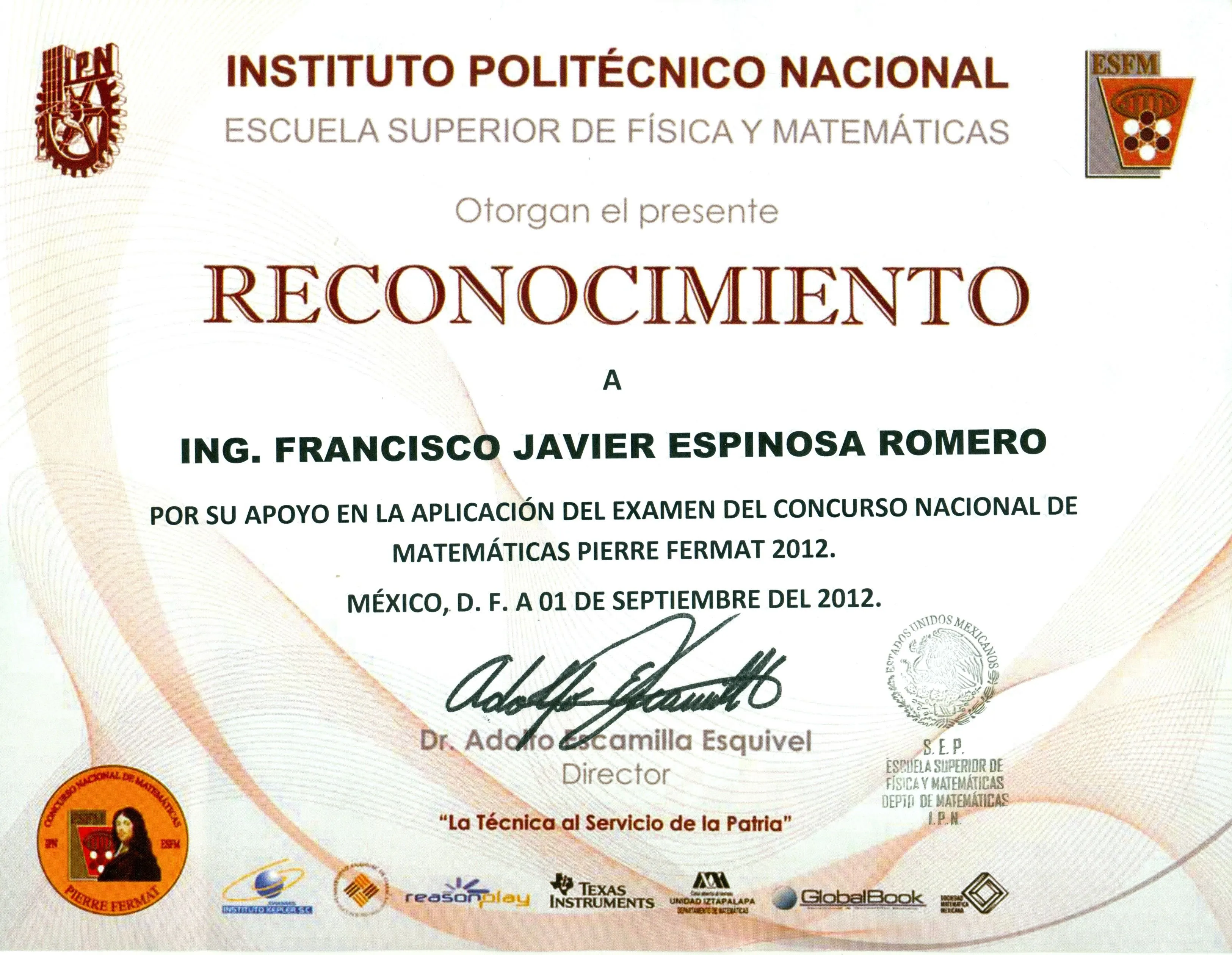 Reconocimiento otorgado por parte del Instituto Politécnico ...