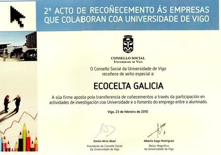 RECONOCIMIENTO DE LA UNIVERSIDAD DE VIGO A ECOCELTA | Ecocelta ...