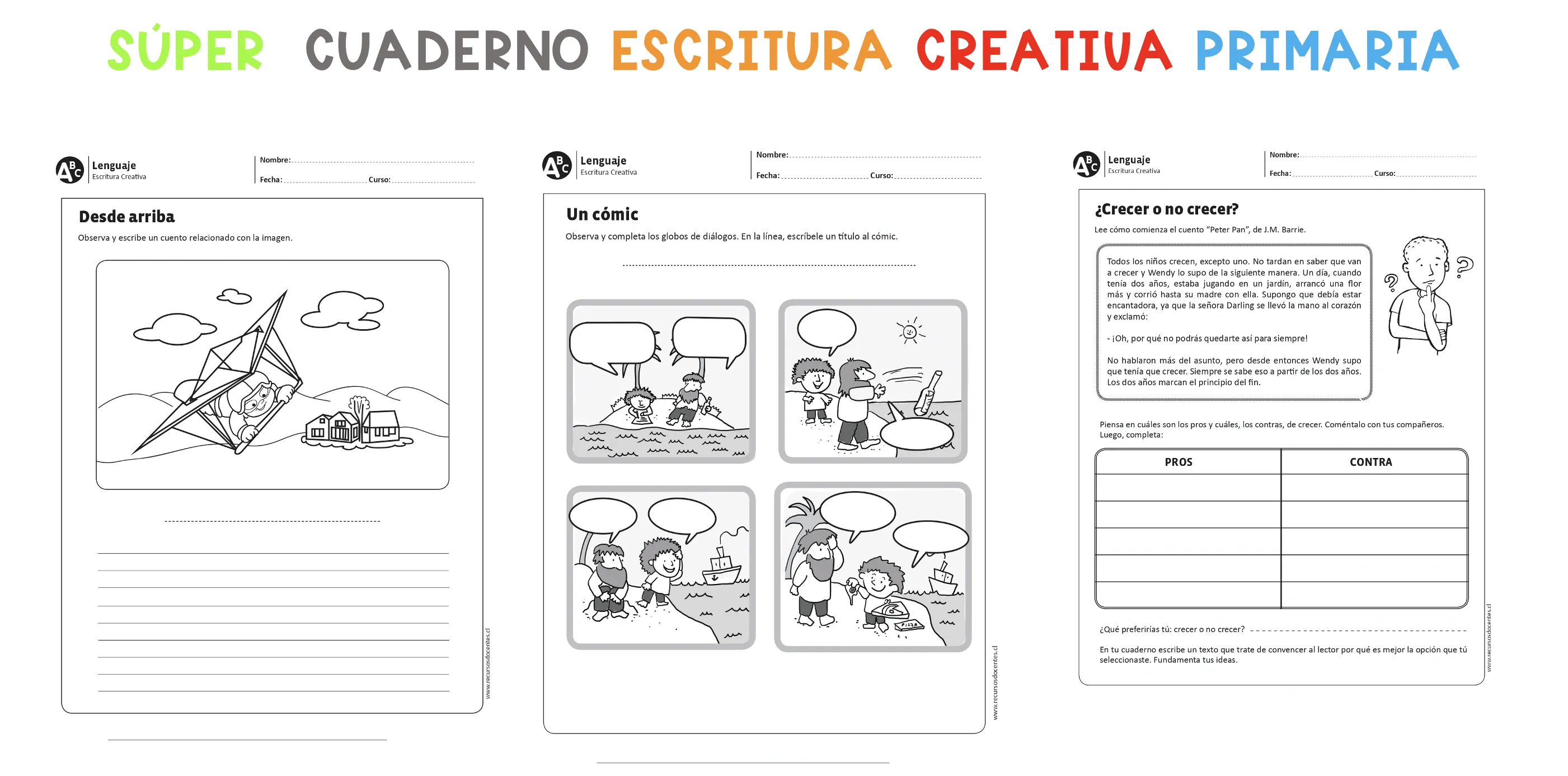 Recopilatorio de 75 fichas de escritura creativa para primaria pos ciclos