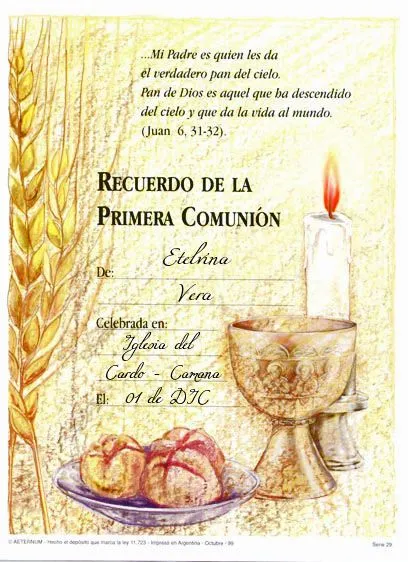 Recordatorios de la Primera Comunión | Iglesia del Cardo - Camana