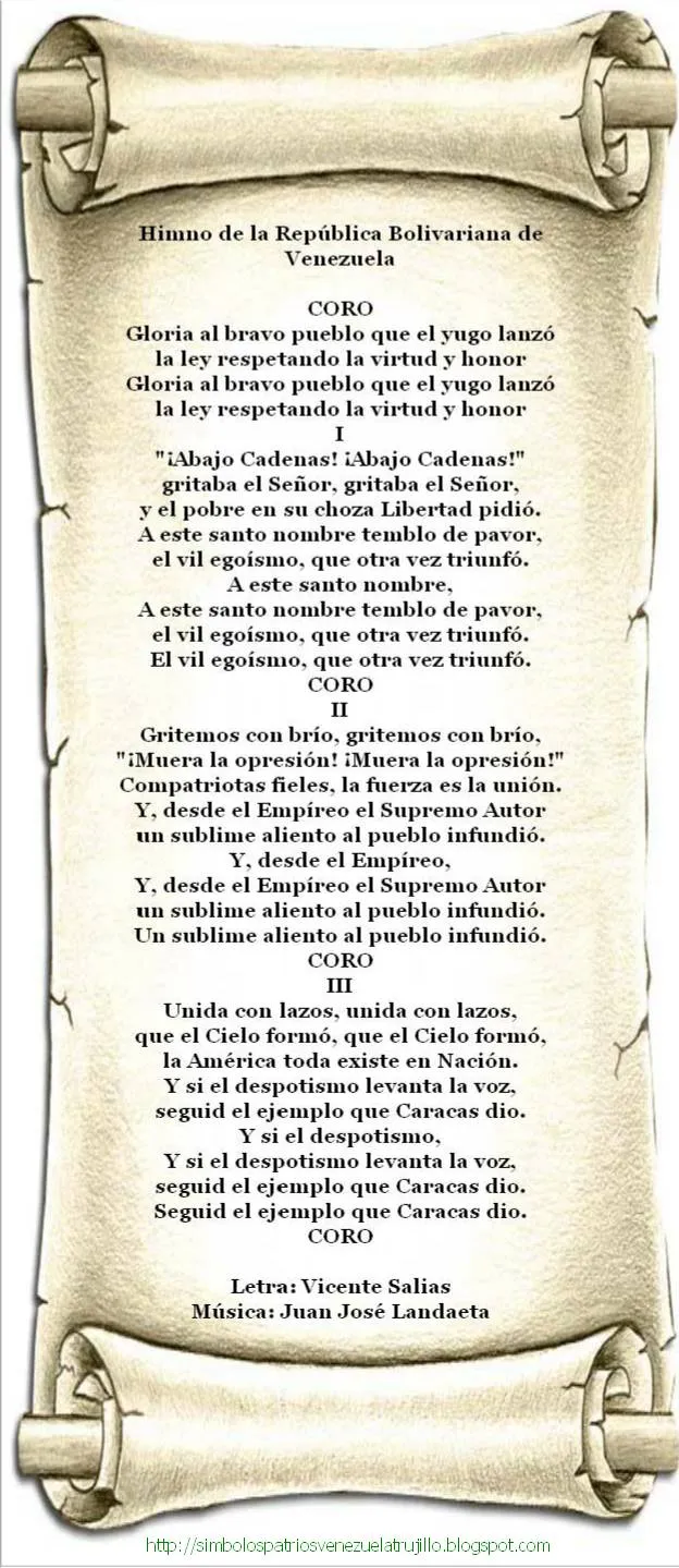 Recorriendo Venezuela “Un Paraíso en el Caribe”: Himno Nacional de ...