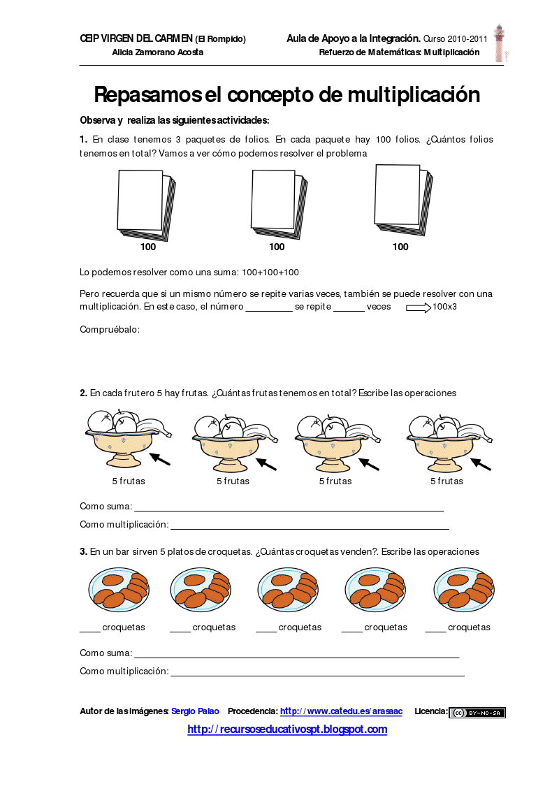 Recursos Educativos P.T: Repasamos el concepto de multiplicación.