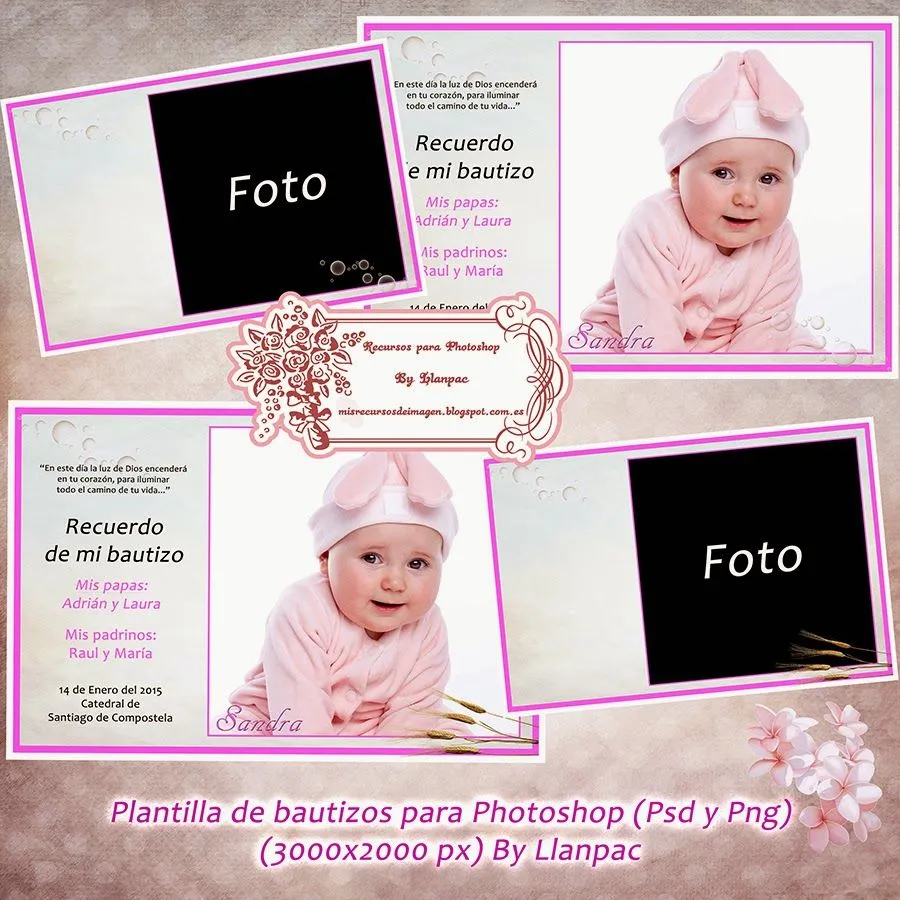 Recursos Photoshop Llanpac: Plantilla para invitaciones de Bautizo ...