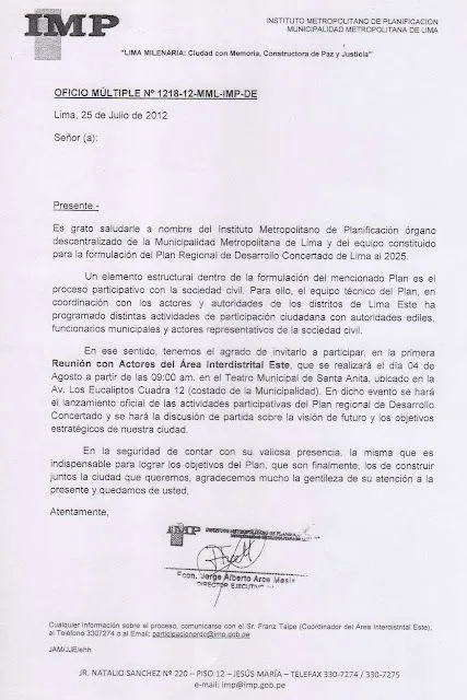 Red Cultural de San Juan de Lurigancho: Invitación a Reunión con ...