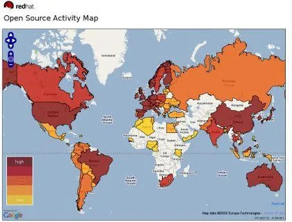 Red Hat mapeia atividade de código aberto pelo mundo