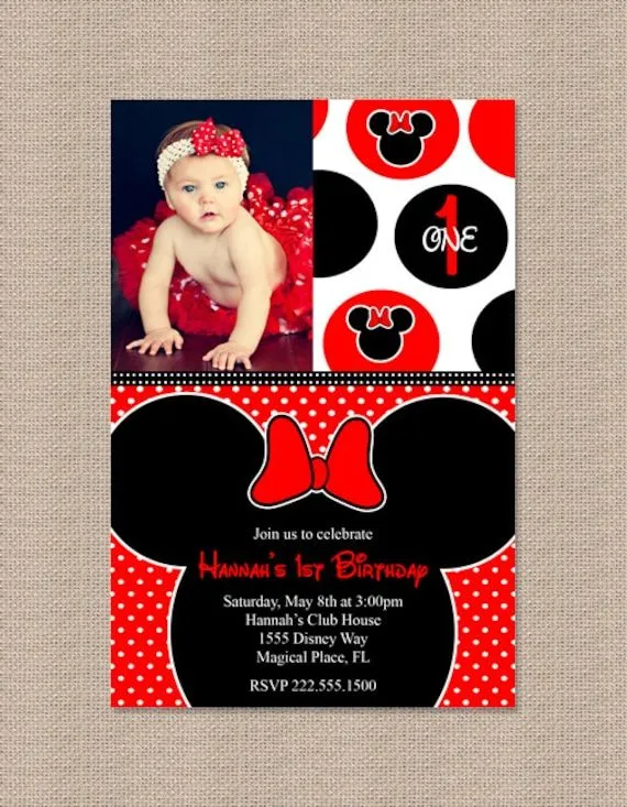 Red Minnie Mouse Birthday Party Invitations by Honeyprint on Etsy