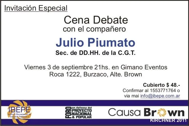 RED DE VECINOS EN ACCIÓN: Julio PIUMATO - Cena Debate en Alte. Brown