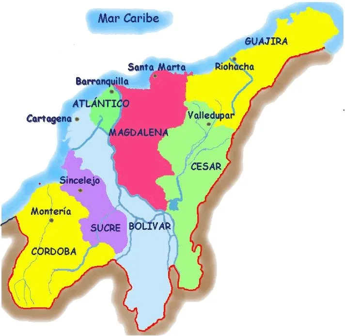 Región Caribe Colombiana: División Política