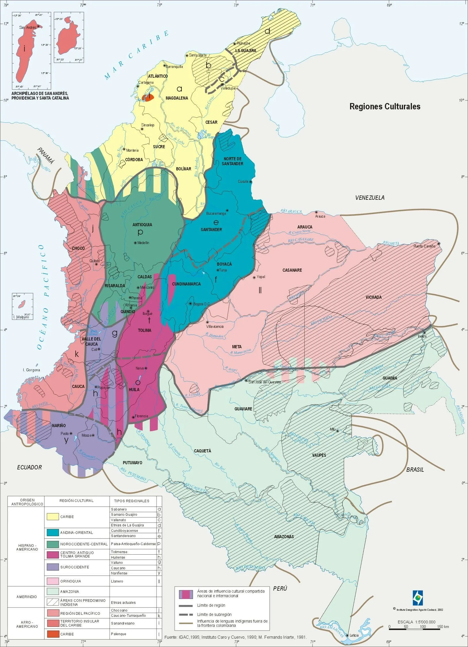 Regiones culturales de Colombia 2002 - Tamaño completo