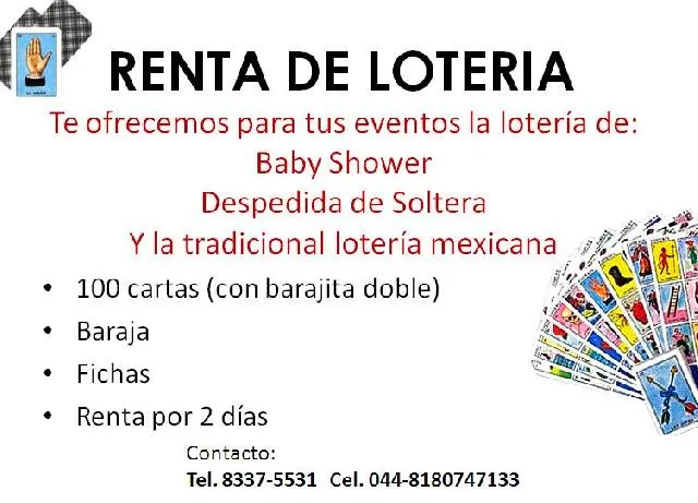 RENTA DE CARTAS DE LOTERIA en Monterrey