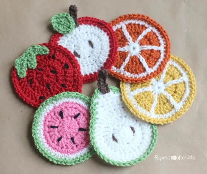 Repeat Crafter Me: Crochet Fruit Coasters Pattern