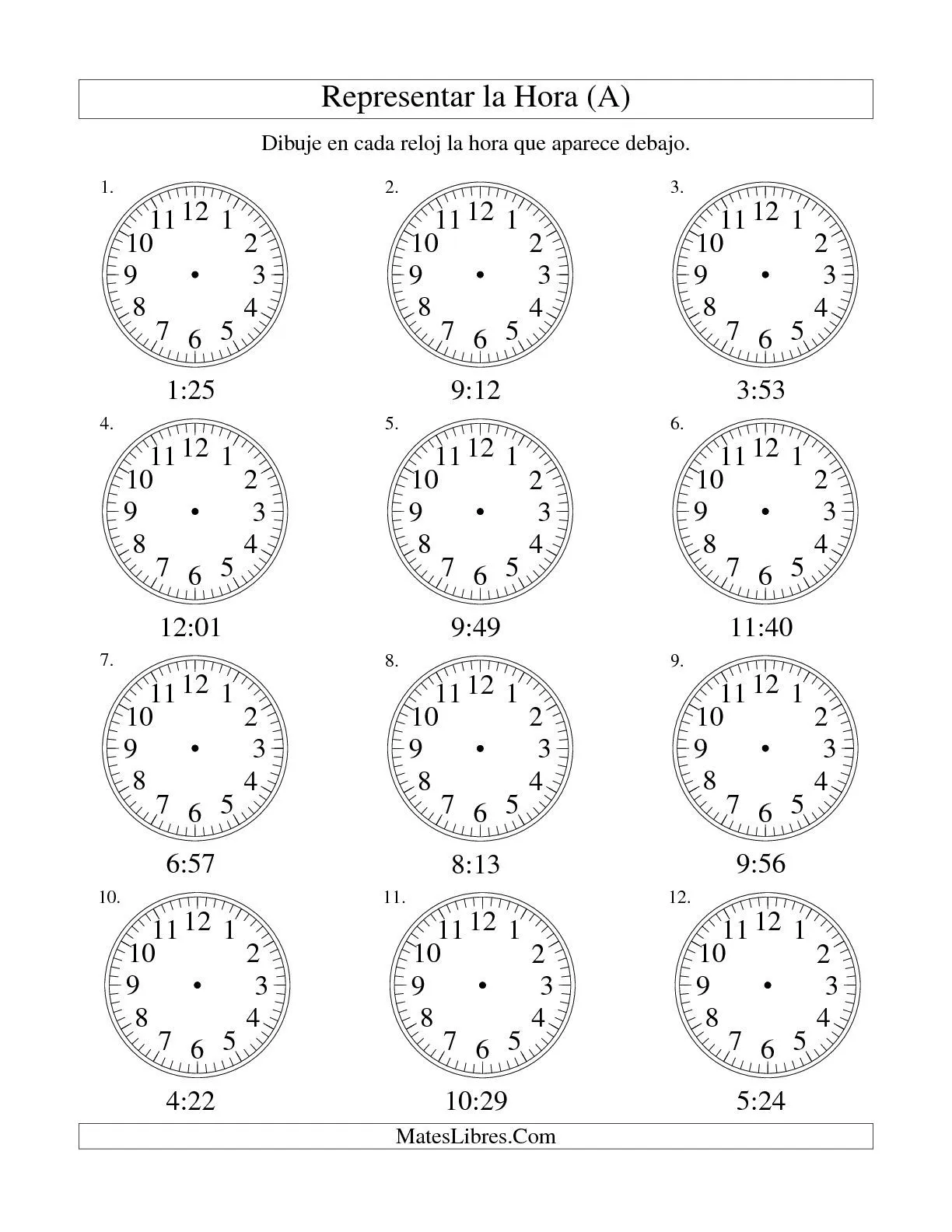 Representar la Hora en un Reloj Analógico en Intervalos de 1 ...