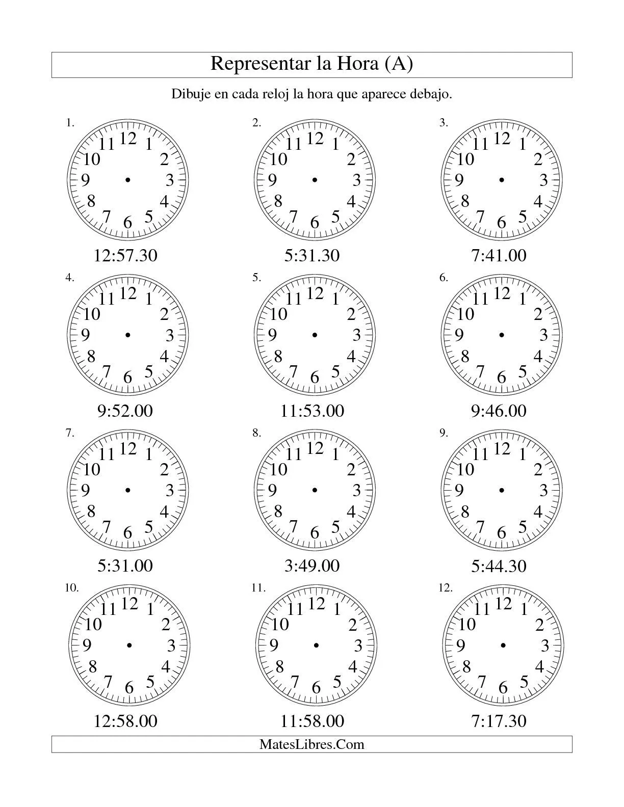 Representar la Hora en un Reloj Analógico en Intervalos de 30 ...