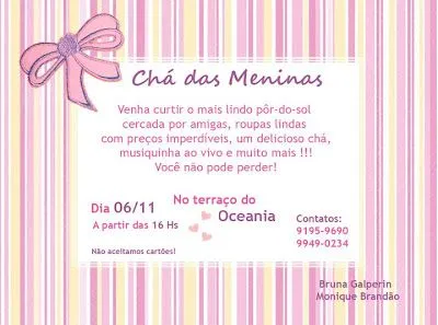 Resenhando...: Chá das meninas reúne lazer e boas compras