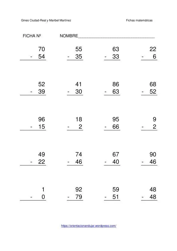 Restas con dos cifras con y sin llevada -Orientacion Andujar
