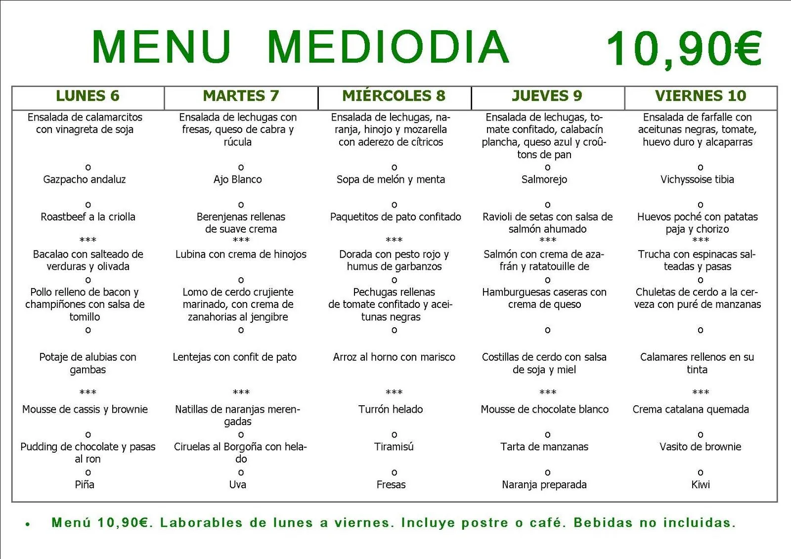 RESTAURANTE EL CAMPAS - VALENCIA - Avd. Aragón 23: MENU MEDIODIA ...