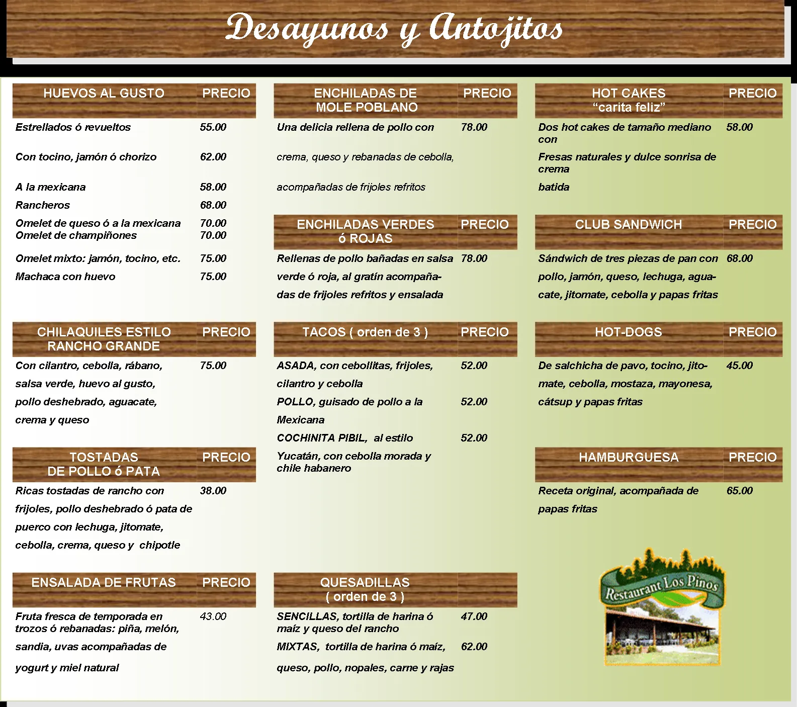 RESTAURANTE LOS PINOS: Bienvenido a la sección de Menú Restaurante ...