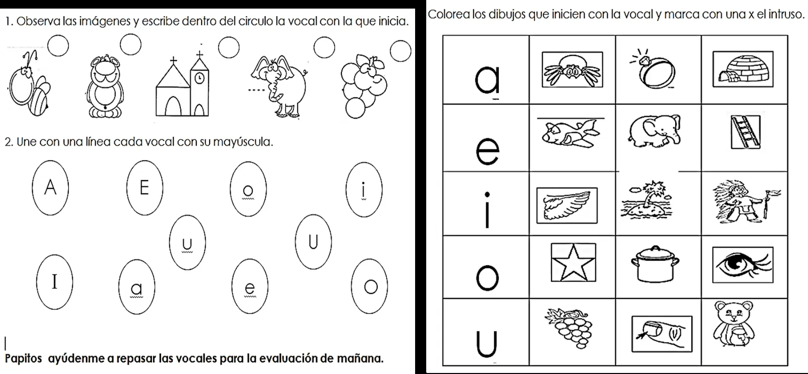 Resultado de imagen para evaluacion de las vocales para imprimir |  Evaluaciones para preescolar, Actividades del alfabeto en preescolar,  Actividades para primaria