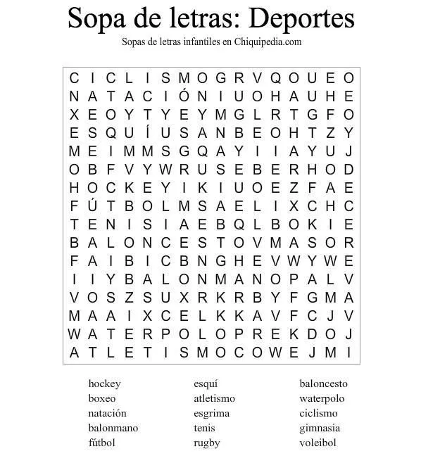 Resultat d'imatges de sopa de letras sobre deportes | Sopa de letras  dificil, Sopa de letras, Sopas de letras para imprimir gratis