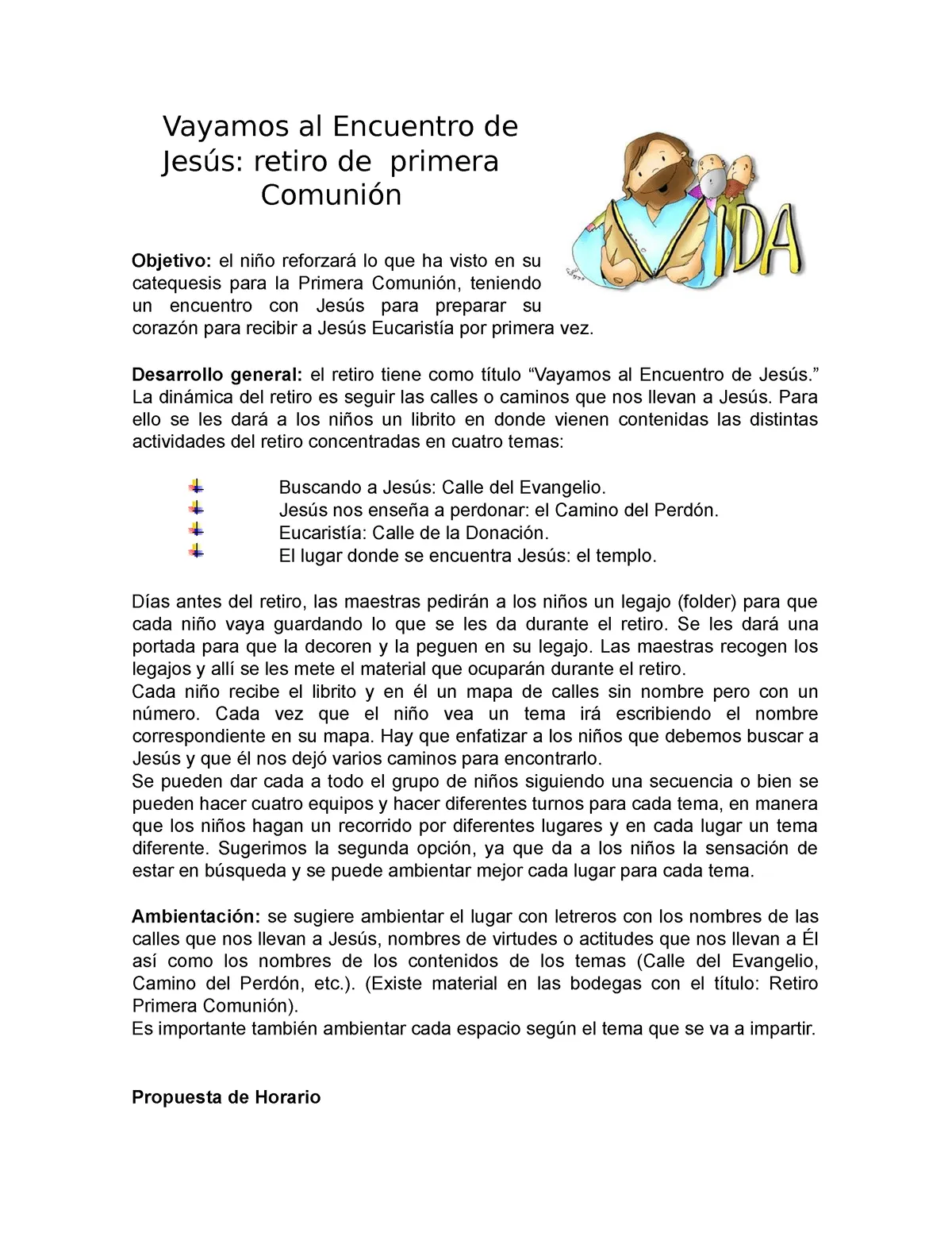 Retiro espiritual para ninos de 1ra comunion - Vayamos al Encuentro de  Jesús: retiro de primera - Studocu