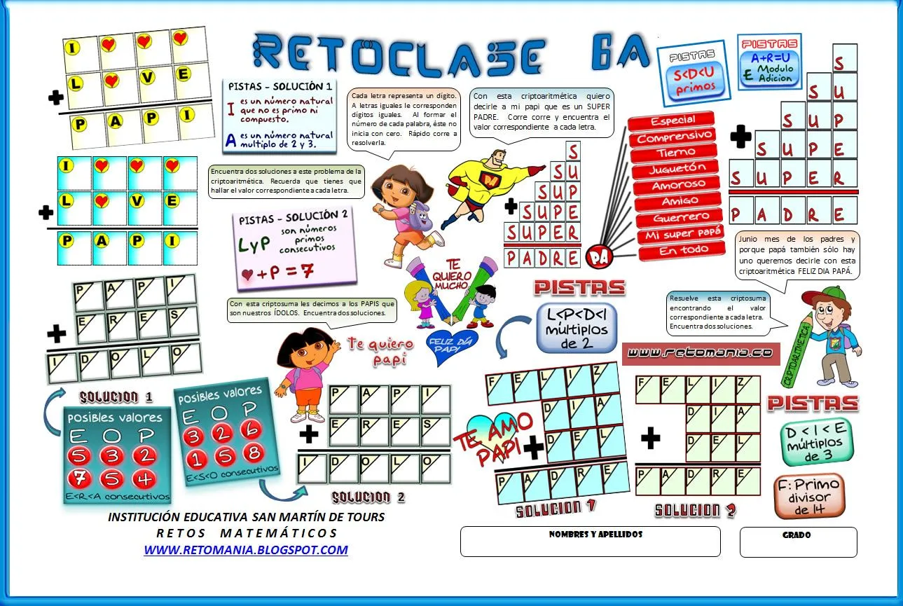 RETOCLASE 6A - CRIPTOARITMÉTICA PAPÁ ~ RETOS MATEMÁTICOS